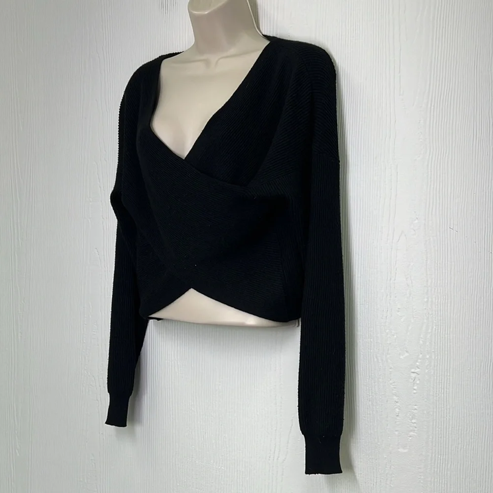 Zara - Black Chunky Knit Twisted Front Lightweight Long Sleeve Sweater Size Sm